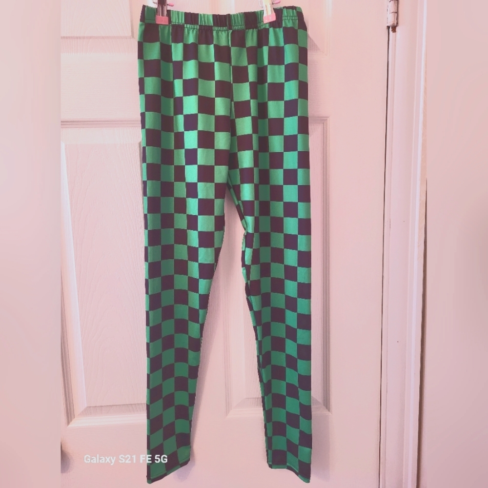 Women's Green and Black Checkered Leggings
